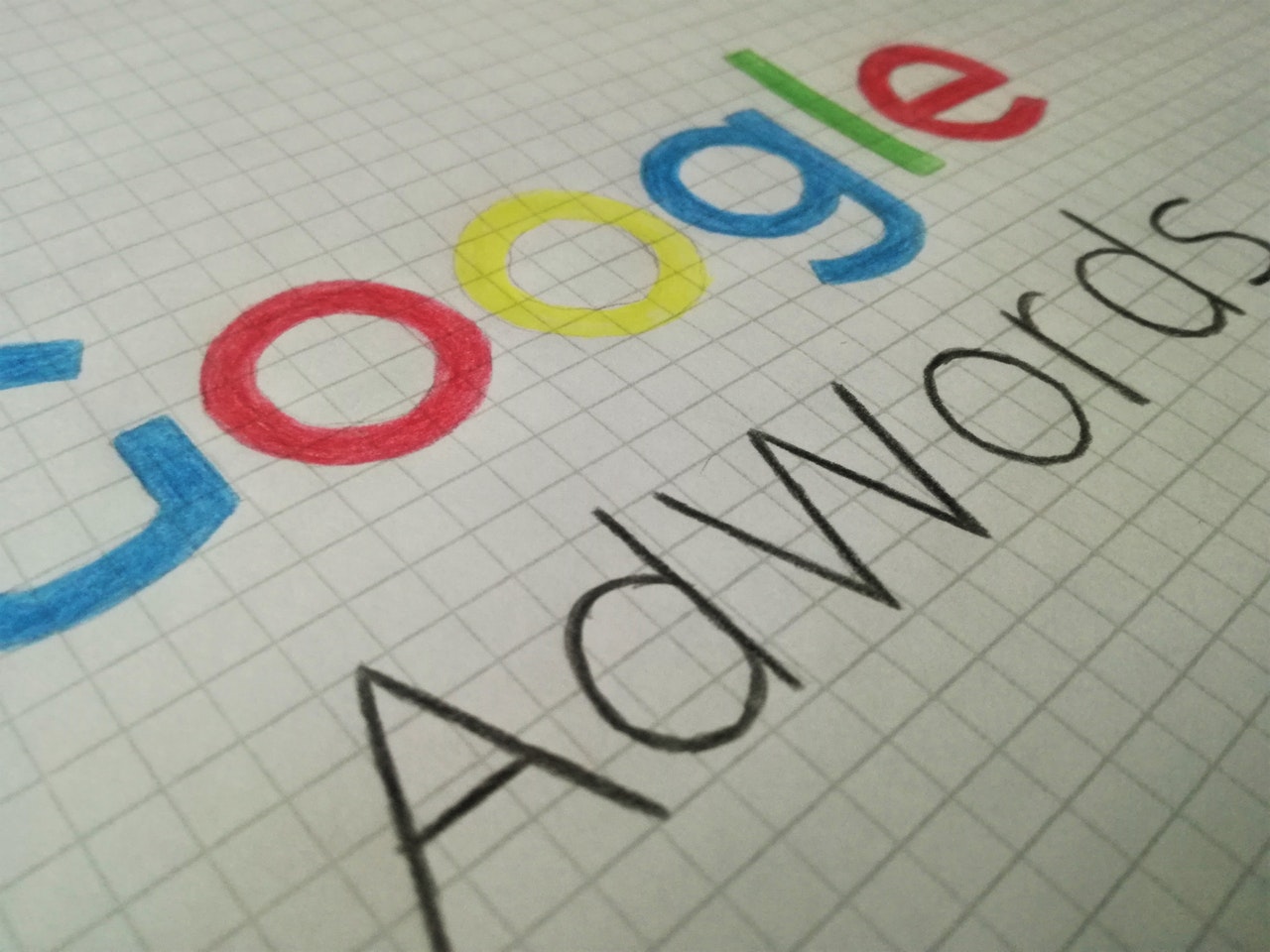 'Google AdWords' written and coloured in on cubed paper 