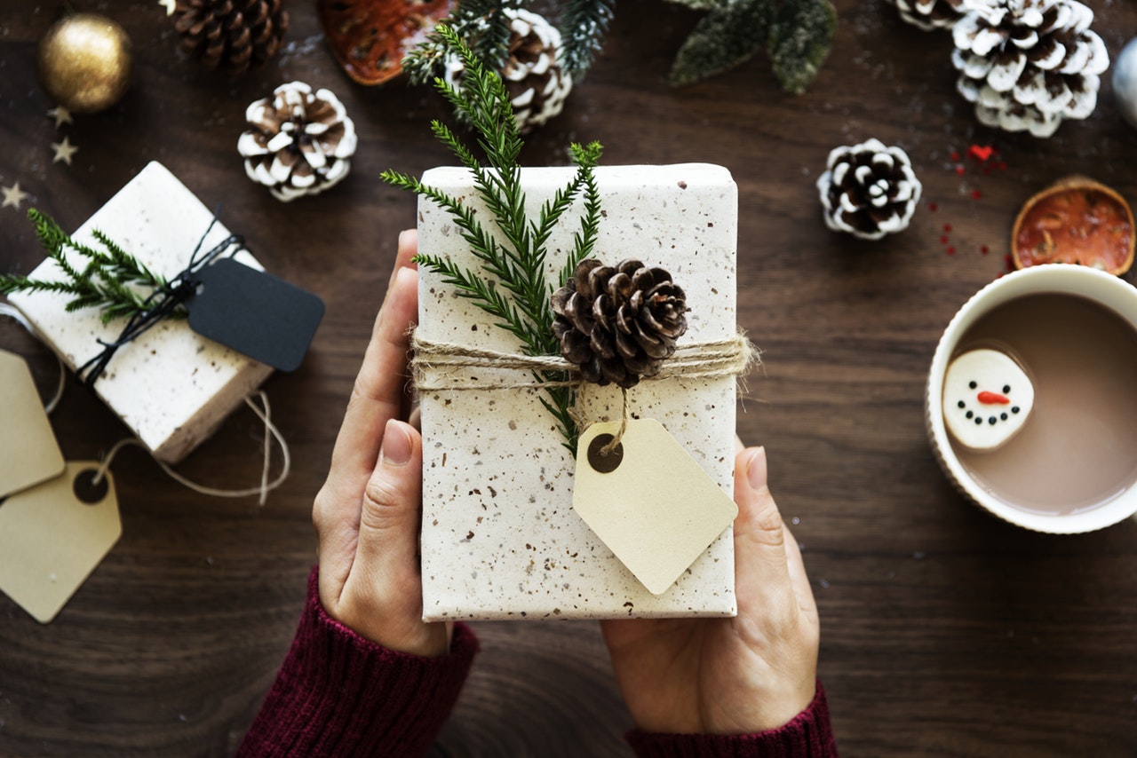 A brown pine cone on a white rectangular board A brown pine cone on a white rectangular board