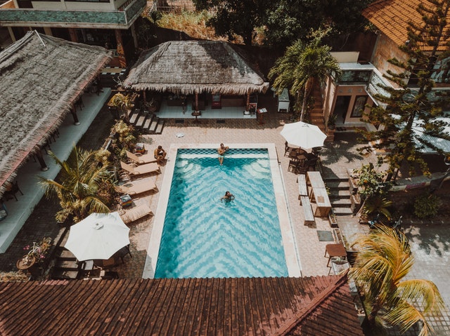 bird's eye view of a swimming pool