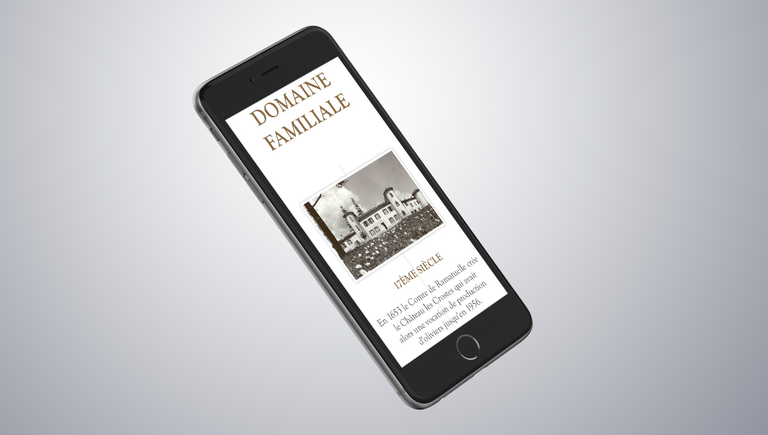 Web design mobile view for Château Les Crostes 3 by 8 Ways