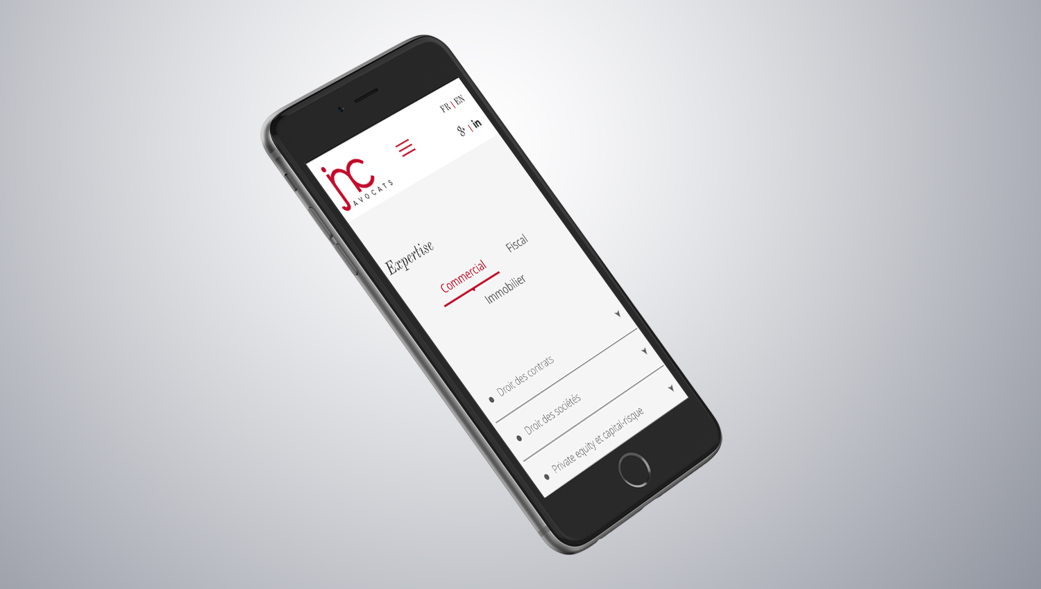 Web design mobile view for JNC Avocats 2 by 8 Ways