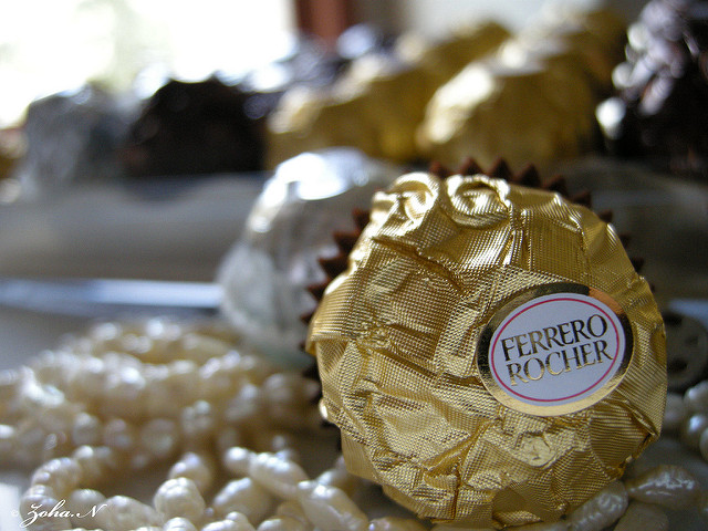A close up of a Ferrero Rocher chocolate 