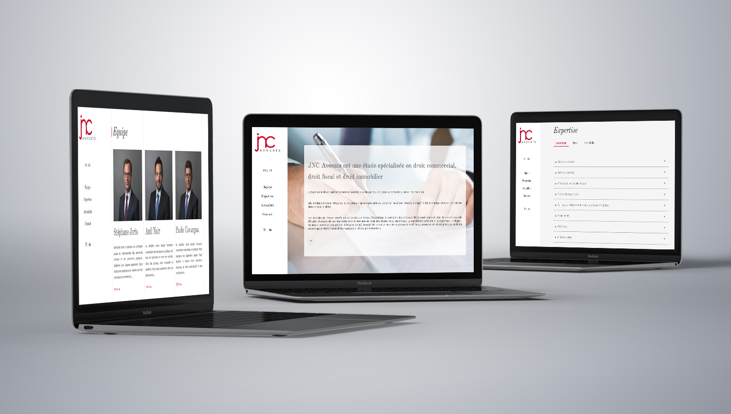 Web design desktop view for JNC Avocats 1 by 8 Ways