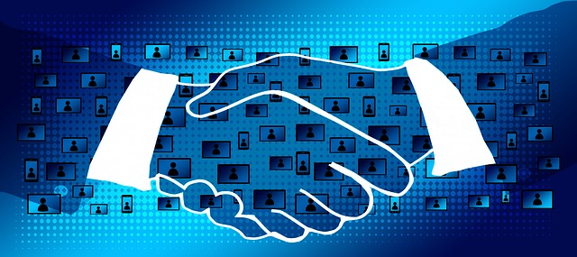 Handshake shaking hands blockchain data mining